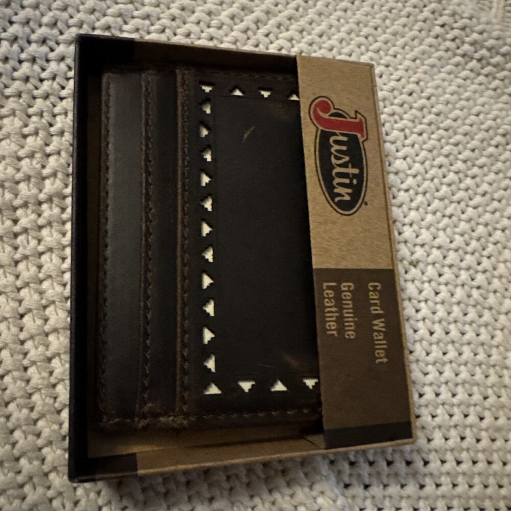 Justin Card Wallet Genuine Leather Money Clip Laser Cut Aztec Pattern NIB